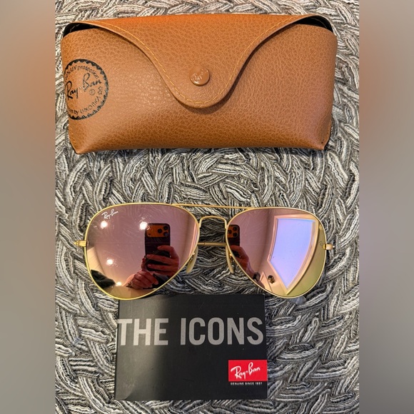 Ray-Ban Gold Frame Sunglasses with Pink Lenses